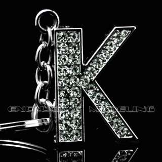 Silver Plated Metal Bling Rhinestone Keychain Letter K  