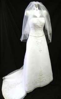OLEG CASSINI WEDDING DRESS CT129 WHITE STRAPLESS ORGANZA A LINE SZ 2 w 