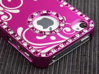 Flower Aluminum Chrome Diamond Cover Case For iPhone 4 4G 4S 