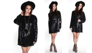   Blk SILK SEQUIN Beaded Tunic Tent Slouchy Trophy Glam Mini Dress OS XL