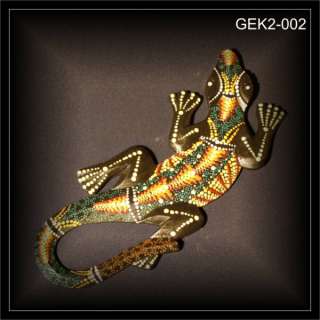 Gecko 30cm lang, Holz Schnitzerei, Dotpaint (GEK2 002)  