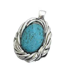 Fashion Pendant ; 3L; Burnished Silver Metal with Turquoise Stone 