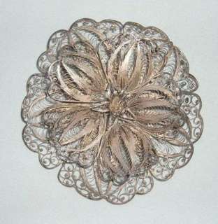 Vintage Mexican Silver Wire Work Floral Brooch / Pin  