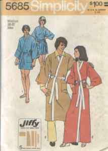 5685 Classic Jiffy KIMONO ROBE sew pattern Men 38 40  