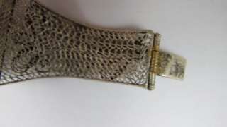 Vtg Chinese Export Silver Filigree Carved Ox Bone Bracelet  