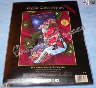 Dimensions Gold ROOFTOP SANTA Counted Cross Stitch Christmas Stocking 