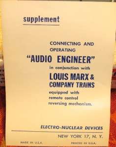 Original Marx Remote Control Audio Engineer Lionel~American Flyer 