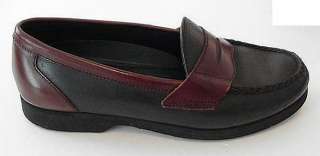 BEAN BLACK LEATHER LOAFERS BROWN TRIM 7 M  