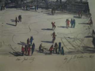   painting by J.M. Gallais 1964 Ice Skating in Central Park New York