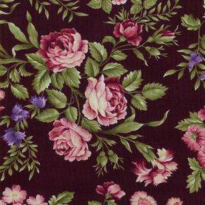Giselle Marianne Elizabeth RJR Floral Rose Quilt Fabric Black Pink 