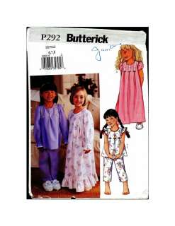 P292 Butterick Pattern Girls Nightgown Pjs  