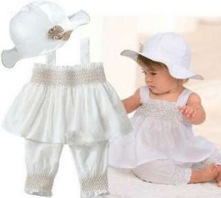   Skirt White Ruffle Top+ Pants+Hat 0 3Y Cotton 3 Pcs Costume New Gift