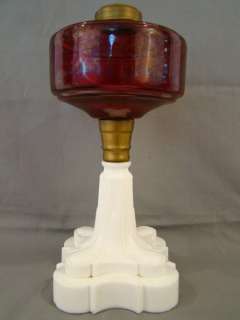   VICTORIAN Parlor RUBY RED & OPALESCENT Pattern GLASS Old OIL LAMP