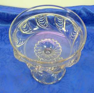 Glass Scalloped Swirl Pattern Compote Footed Pedestal Bowl EAPG 