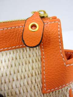 Serpui Marie womens raffia orange/gray leather trim woven handbag $458 