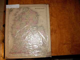 ORIGINAL ANTIQUE 1873 HAND COLORED MAP OF MICHIGAN  