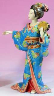 Porcelain Figurine Japanese Kimono Geisha Lady   Playing Bird