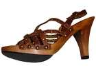 Womens Brown Leather Strappy Pumps Heels Sandals