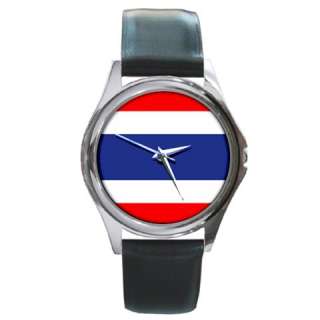 Flag of Thailand Thai Bangkok Black Leather Watch  