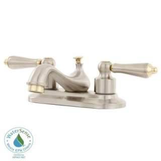 Glacier Bay Teapot 4 In. 2 Handle Low Arc Bathroom Faucet in Brushed 