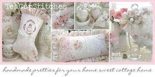 Sweet Petite Vintage Paris Rose Perfume Label Pillow~Lace~Rhinestone 