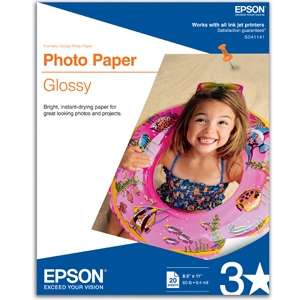 Epson S041141 Glossy Photo Paper, 8.5x11 20 Sheets 