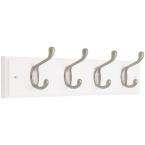 18 in. Hook Rail/Rack with 4 Heavy Duty Hooks in Flat White and Satin 