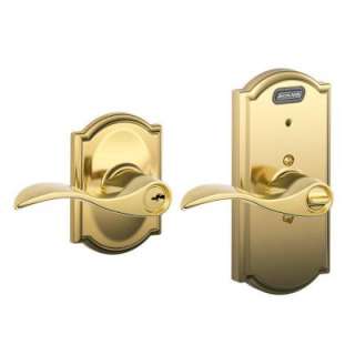 Schlage Bright Brass Keyed Entry Lever With Built in Camelot Alarm 