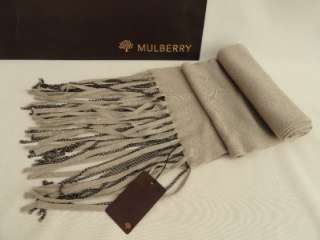 BNWT Auth Mulberry Wool Silk Grey Chain Trim Long Scarf   UNISEX 