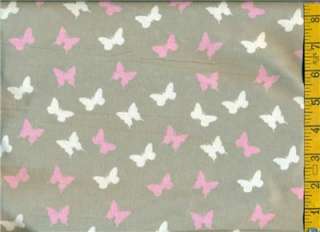 yd FLANNEL Small Pink & White Butterflies on Gray BTY  