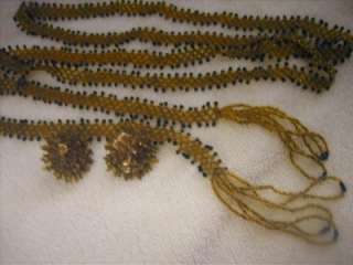 Vintage Crocheted Tassel Lariat Necklace Screw Earrings  