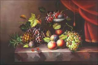   Painted Oil Painting Still Life with Grapes, Pineapple & Pears  