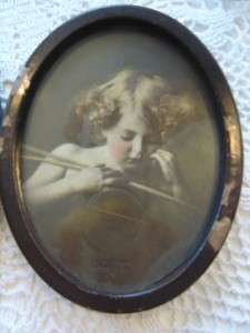   Small Oval Pictures Victorian Woman Baby & Cherub Brown Frame  