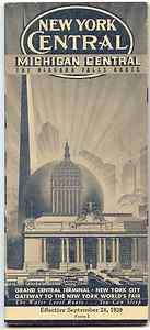   CENTRAL railroad brochure/timetable worlds fair 1939 minty michigan