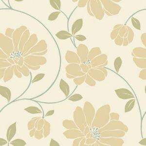   Ochre, Cream and Sage Large Scale Modern Floral Trail Wallpaper Sample
