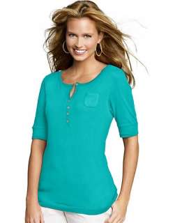 Hanes Signature Womens Featherweight Henley Shirt   style 22483  