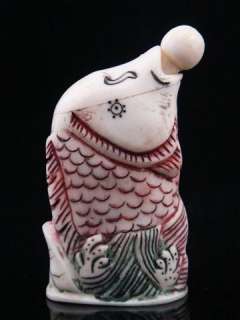 Ship From U.S* Ox Bone Hand Crafted & Painted Carp Fish Shaped Snuff 