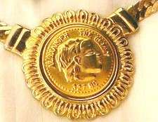 Vintage 14K Gold GP Alexander Great Medallion Necklace  