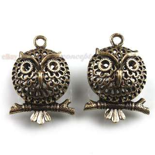 30x 141887 Wholesale Alloy Hollow Owl Charm Antique Bronze Pendant 
