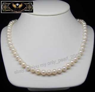 MP14K YG Gold Fine 7 8mm AAA+ white pearl necklaces  