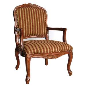 Louis XV Striped Accent Chair Quality Hardwood Frame Deep Brown and 