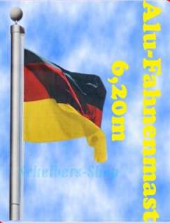 XXL 6,20m Alu Fahnenmast Flaggenmast mit Deutschlandflag​ge 90 x 120 