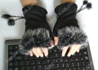 H5636 1 Pair Girl Rabbit Fur Hand Wrist Fingerless Gloves  