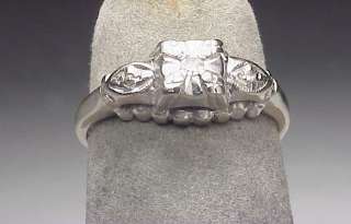 Vintage 14K White Gold 3 stone Diamond Engagement Ring  