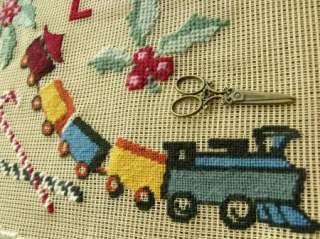 PREWORKED Needlepoint Canvas NOEL Xmas Stocking Train  