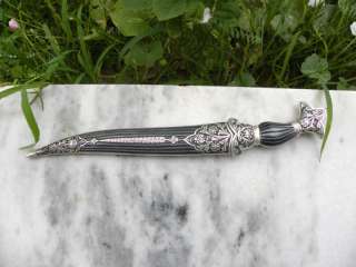 DAMASCUS KNIFE WITH METAL ENGRAVED AND SILVER WORKED  