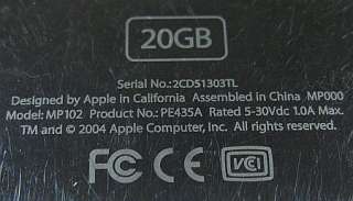 Apple iPod classic 4th Gen M9282LL/A 20 GB AS IS 018908524603  