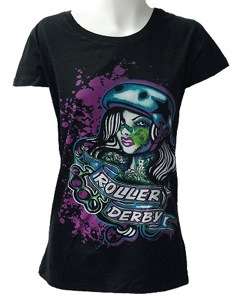 Darkside Clothing Zombie Tattoo Roller Derby Fitted Black Top Tshirt 