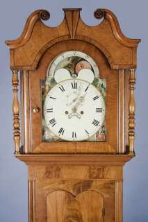 English Antique Mahogany Tall Case Grandfather Moon Phase Clock  