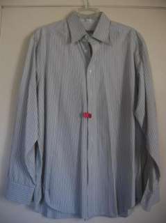   PIATTELLI Italy White Blue Green Striped Dress Shirt 16 1/2 L EUC